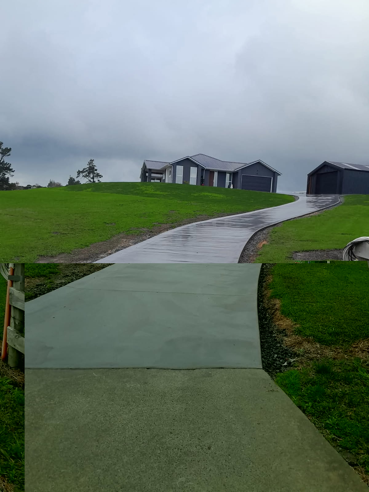 Concrete pathway around a clifftop home overlooking the ocean